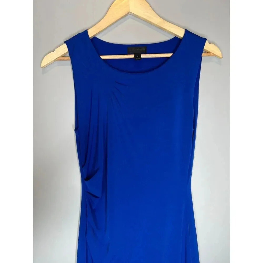 Worthington pencil midi dress slinky royal blue ruched sleeveless size 4 MED - Picture 2 of 6